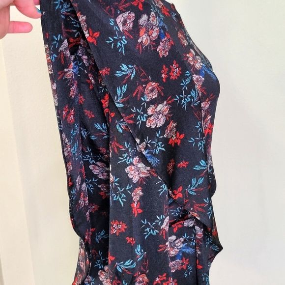 Free People Blouse Black Floral Dock Street Comb Ruffle Women's Small Shirt Top - Picture 4 of 13